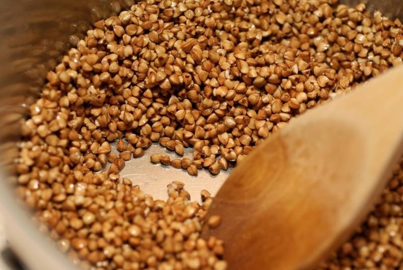 buckwheat groats toasting in pan