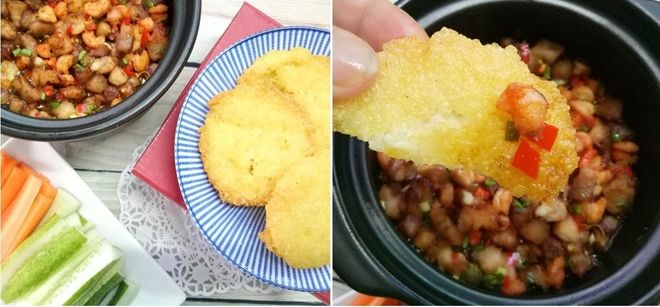 xôi chiên chấm kho quẹt