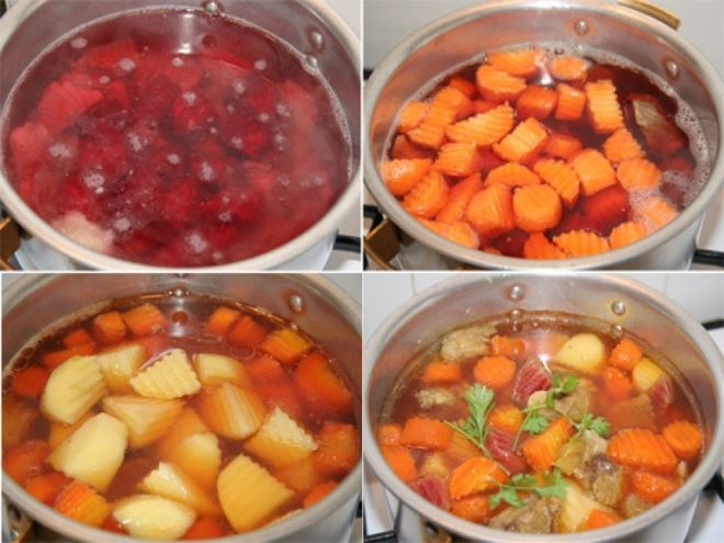 canh bí đỏ, củ dền, cà rốt