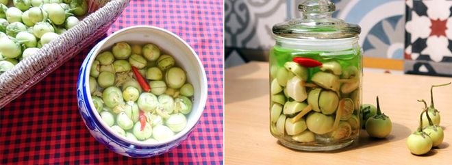ngâm cà cùng riềng, tỏi, ớt và muối trong hũ