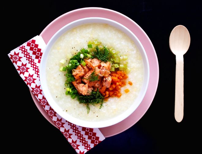 cháo cá hồi nấm