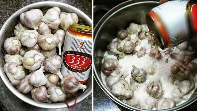 đổ bia vào tỏi