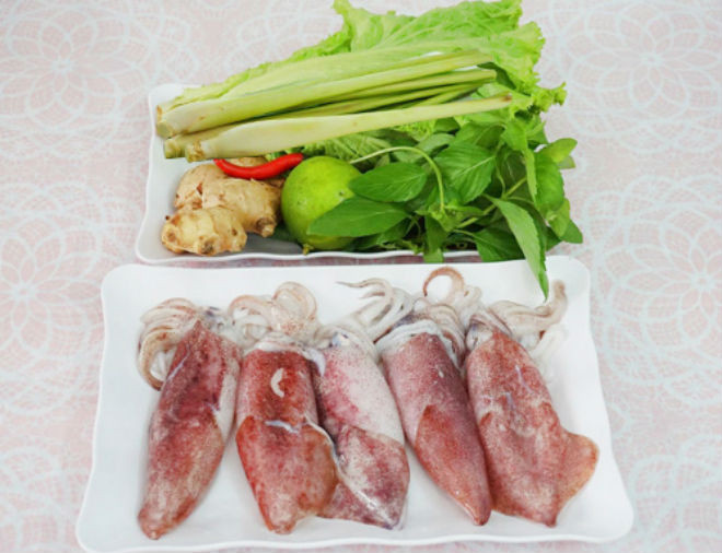 nguyên liệu hấp mực trứng với sả