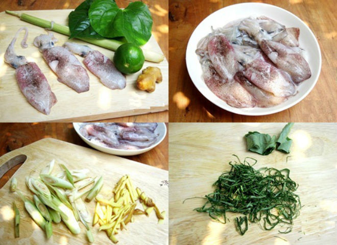 nguyên liệu làm Mực trứng hấp lá lốt