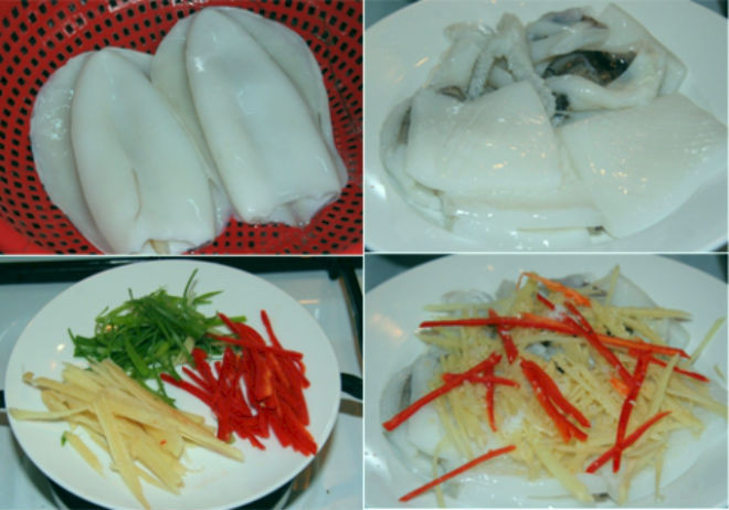 nguyên liệu hấp mực ống với hành gừng