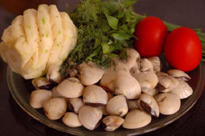 nguyên liệu hấp ngao với dứa