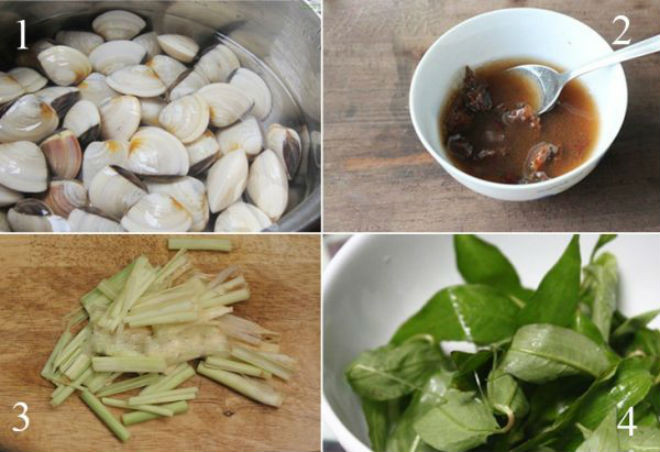 nguyên liệu hấp nghêu kiểu Thái
