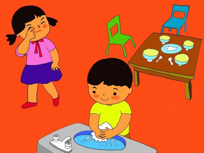 trẻ phụ mẹ dọn cơm