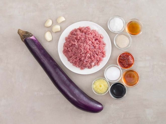 nguyên liệu cho cà tím xào thịt