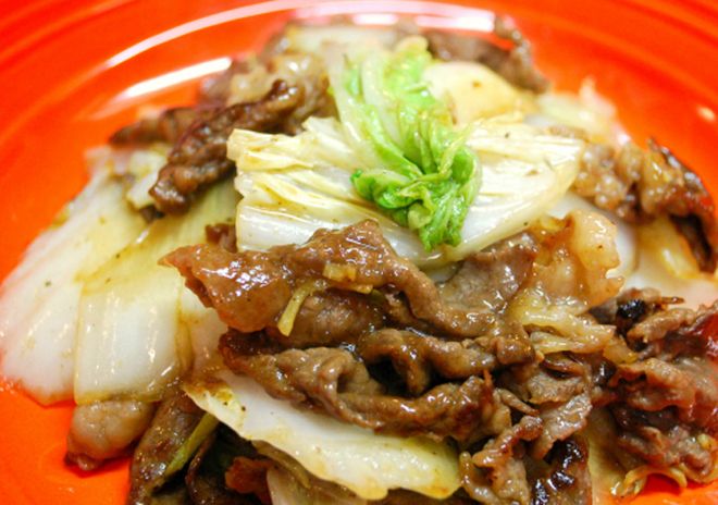 cải thảo xào thịt bò