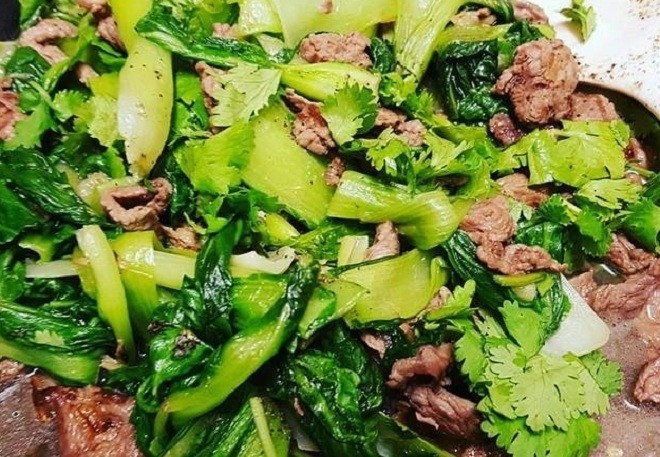cải thìa xào thịt bò