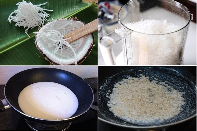 xay cơm dừa và vắt nước cốt