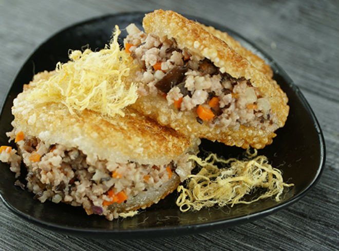 xôi rán nhân thịt