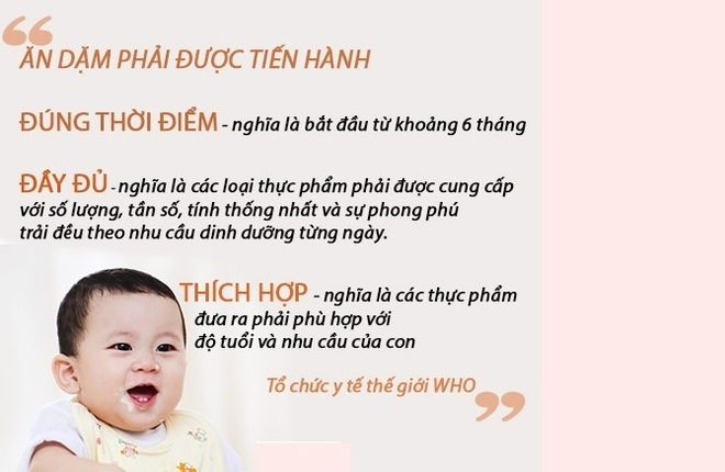 ăn dặm phải đúng thời điểm đầy đủ và thích hợp