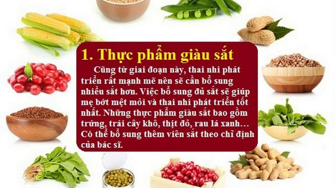 Mẹ cần tăng gấp đôi hàm lượng sắt trong khẩu phần ăn khi thai 7 tuần tuổi