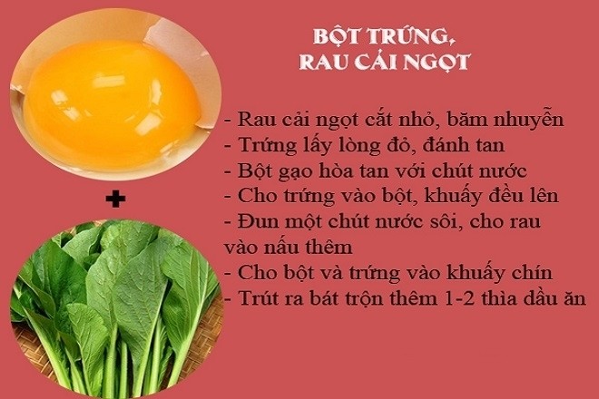 bột ăn dặm từ trứng và rau cải ngọt