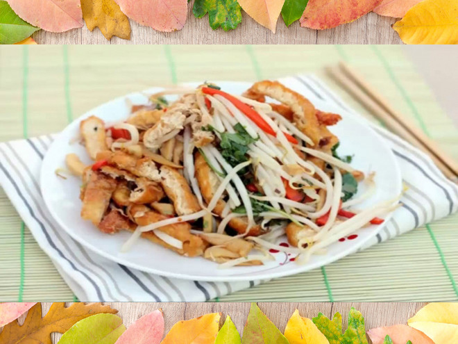Giá đỗ xào đậu phụ.