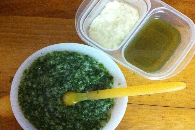 cháo cải ngọt đậu phụ non cho bé