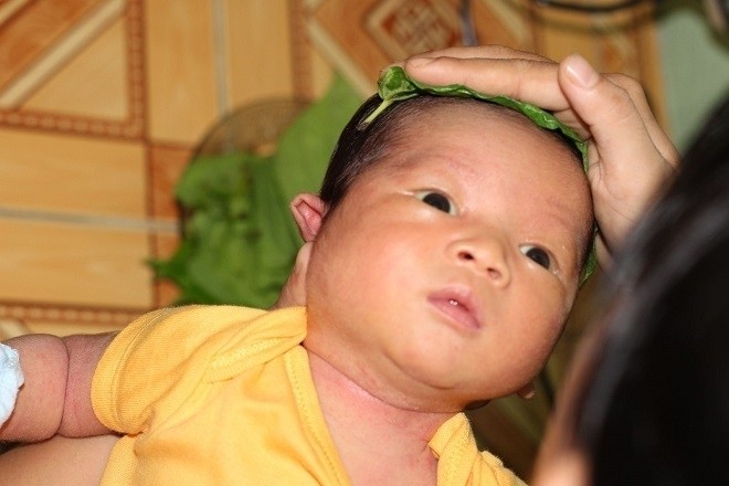hơ lá trầu áp lên chóp của bé để chữa nấc cụt