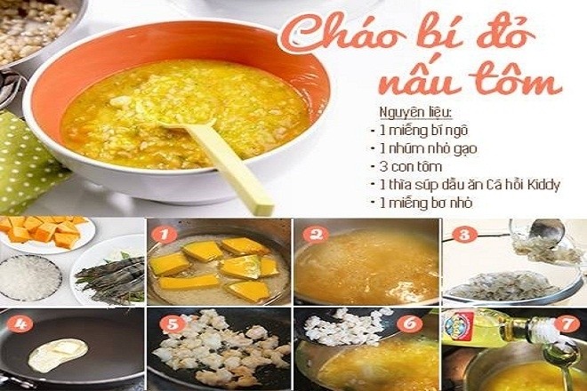 cháo ăn dặm bí đỏ nấu tôm
