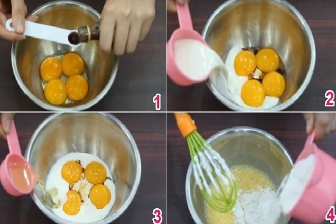 tiến hành trộn lòng đỏ trứng gà