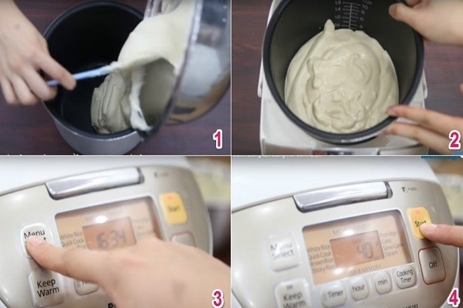 bắt đầu nướng bánh trong nồi cơm điện