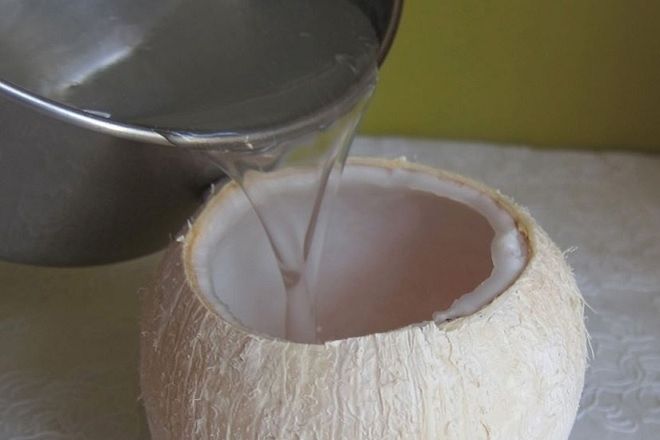 đổ rau câu vào trái dừa