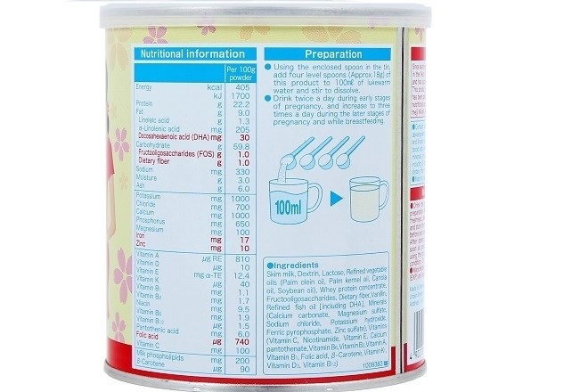 thành phần dinh dưỡng sữa meiji mama cho bà bầu