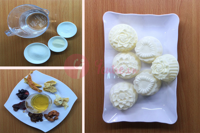 Nguyên liệu và khuôn làm bánh trung thu rau câu nhân trái cây khô