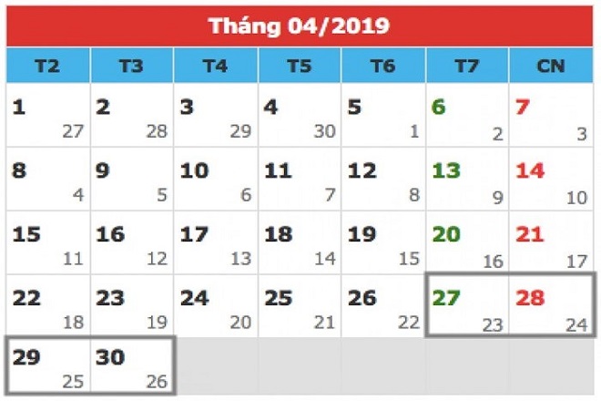 lịch nghỉ lễ