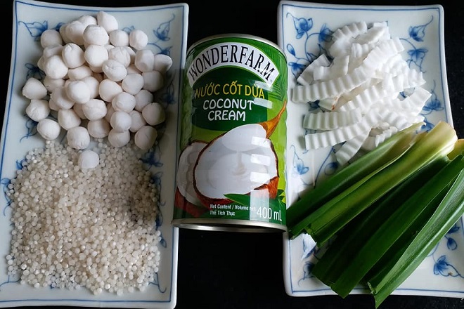 nguyên liệu làm chè dừa non lá nếp