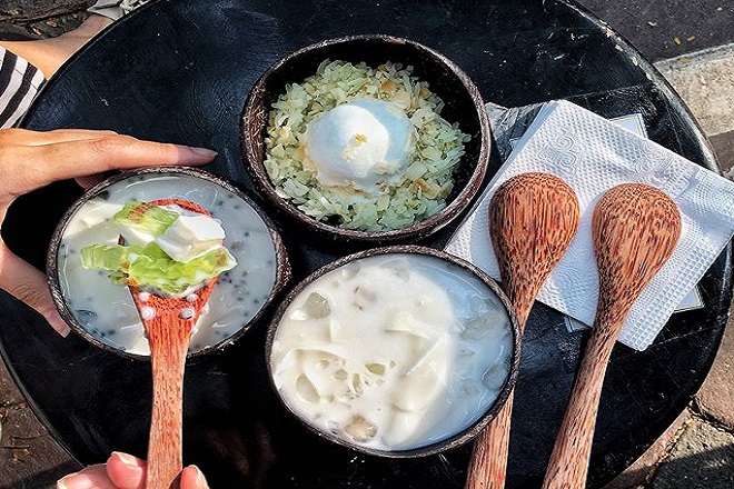 chè dừa non lá nếp trân châu