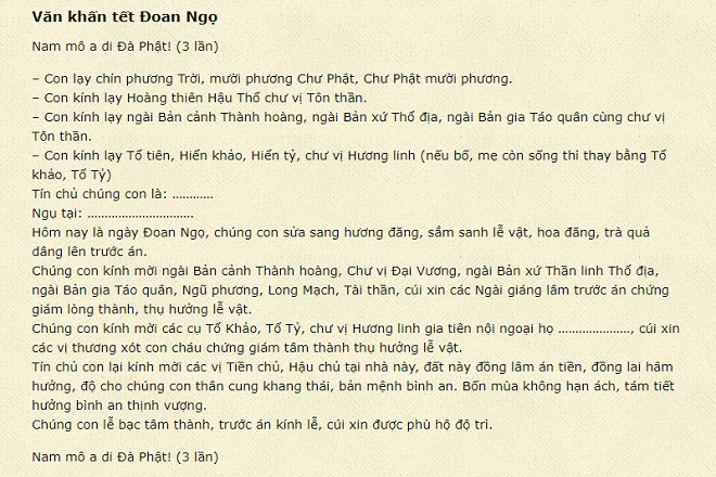 bài văn khấn tết đoan ngọ