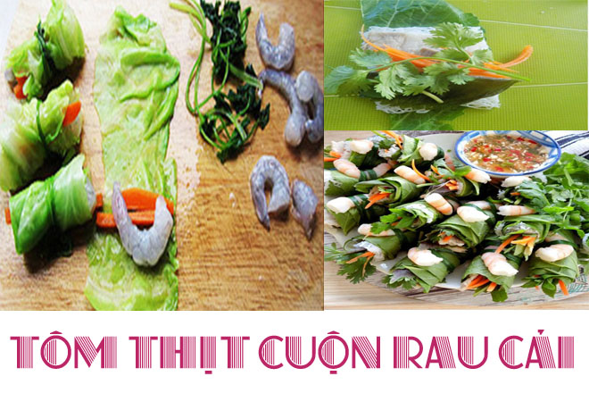 tôm thịt cuộn rau cải