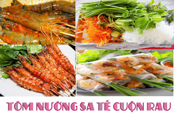 tôm nướng cuốn rau