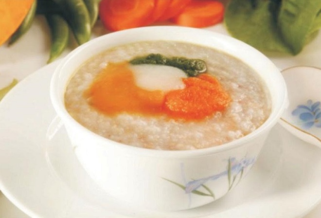 cháo ruốc cá hồi nấm rơm