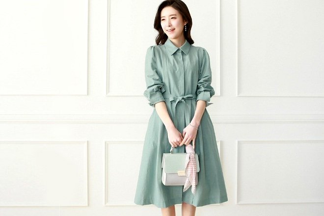 Đầm bầu sơ mi dài tay