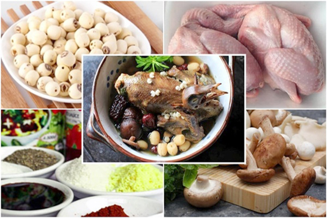 Nguyên liệu nấu bồ câu hầm hạt sen