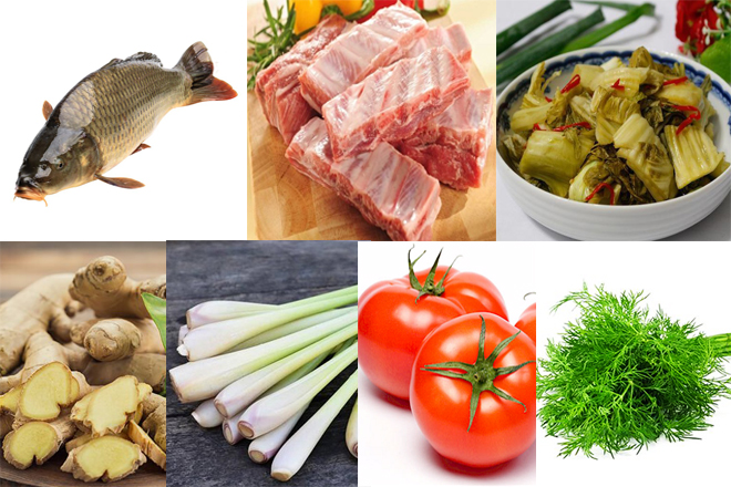 Nguyên liệu nấu lẩu cá chép cải chua