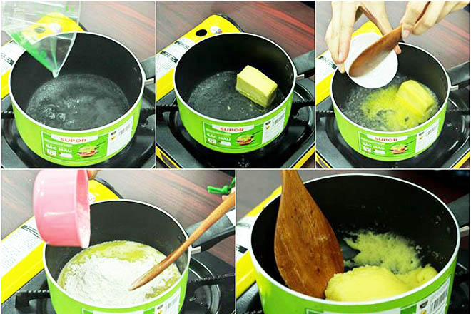 Trộn bột làm phần vỏ bánh