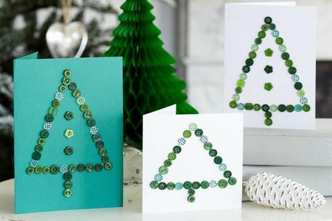 Làm thiệp cây thông bằng cúc áo