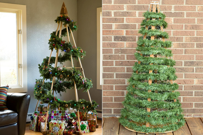Trang trí cây Noel kim tuyến và gậy gỗ