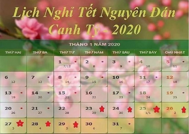 lịch nghỉ tết