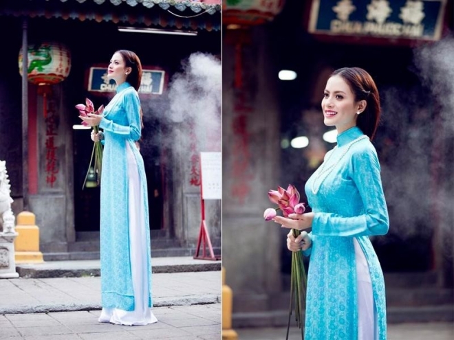 trang phục tết màu xanh