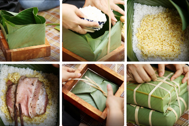 cách gói bánh chưng bằng khuôn