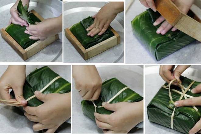 Gói bánh chưng bằng khuôn