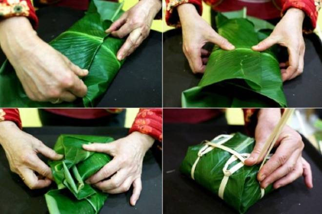 Gói bánh chưng bằng tay