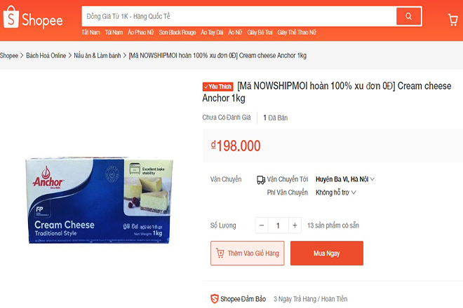Mua cream cheese trên Shopee