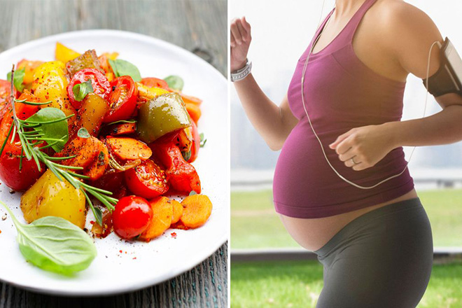 Bà bầu tập thể dục và ăn uống lành mạnh