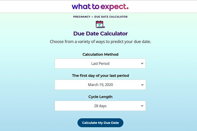 Công cụ tính ngày dự sinh của What to Expect